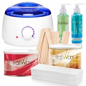Zestaw do depilacji 2x wosk w puszce (Rose, Honey) + podgrzewacz + 2x preparat + szpatułki + paski