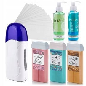 Zestaw do depilacji 3x wosk w rolce (Aquamarine, Amber, Rose Oil) + podgrzewacz + 2x preparat + paski