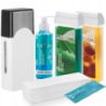 ItalWax Zestaw do depilacji - podgrzewacz (czarny korek) + 2x wosk w rolce 100ml Honey i Aloe + preparat + paski + talk - 2