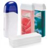 ItalWax Zestaw do depilacji - podgrzewacz (niebieski korek) + 2x wosk w rolce 100ml Rose i Azulene + paski 50 sztuk - 1
