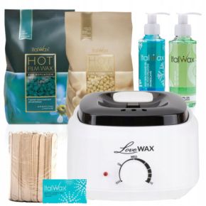 ItalWax Zestaw do depilacji - podgrzewacz 100W + 2x wosk twardy 500g + preparaty + szpatułki + talk