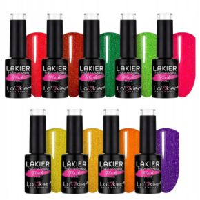 La'kier Zestaw Shine Burst Flash Neon neonowe lakiery hybrydowe z efektem flash 9 sztuk cała kolekcja