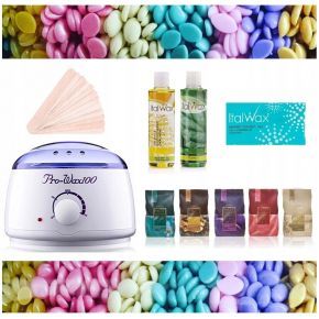 Zestaw depilacja nogi ręce bikini pachy plecy 5x wosk twardy ItalWax ECO żel olejek podgrzewacz