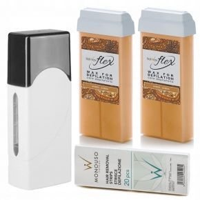 Depilacja zestaw 2x wosk elastyczny ItalWax FLEX AMBER podgrzewacz paski