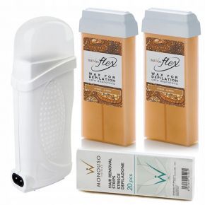 Depilacja zestaw 2x wosk elastyczny ItalWax FLEX AMBER podgrzewacz paski