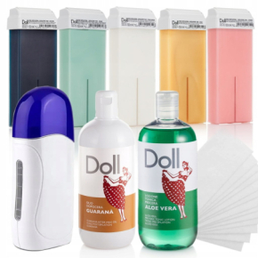 Xanitalia Doll Zestaw do depilacji ciała - podgrzewacz + 5x wosk w rolce 100ml (do wyboru) + preparaty + paski