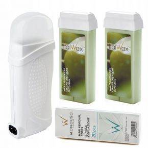 Depilacja zestaw 2x wosk ItalWax OLIVE podgrzewacz paski