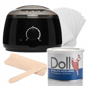 Xanitalia Doll Zestaw do depilacji ciała - podgrzewacz + wosk w puszce Bitalco Azzurra 400ml + paski + szpatułki