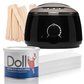 Xanitalia Doll Zestaw do depilacji ciała - podgrzewacz + wosk w puszce Bitalco Azzurra 400ml + paski + szpatułki