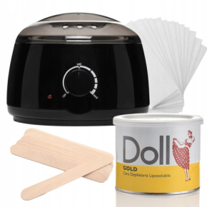 Xanitalia Doll Zestaw do depilacji ciała - podgrzewacz + wosk w puszce Gold 400ml + paski + szpatułki