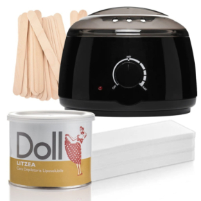 Xanitalia Doll Zestaw do depilacji ciała - podgrzewacz + wosk w puszce Litzea 400ml + paski + szpatułki