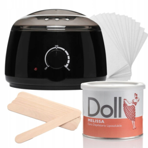 Xanitalia Doll Zestaw do depilacji ciała - podgrzewacz + wosk w puszce Melissa 400ml + paski + szpatułki