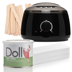 Xanitalia Doll Zestaw do depilacji ciała - podgrzewacz + wosk w puszce Tea Tree 400ml + paski + szpatułki