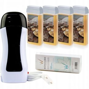 Zestaw do depilacji podgrzewacz 4x ItalWax wosk rolka Naturalny paski 100 sztuk
