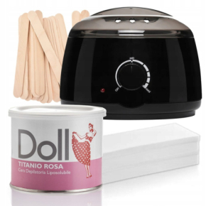 Xanitalia Doll Zestaw do depilacji ciała - podgrzewacz + wosk w puszce Titanio Rosa 400ml + paski + szpatułki