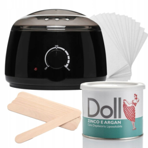 Xanitalia Doll Zestaw do depilacji ciała - podgrzewacz + wosk w puszce Zinco E Argan 400ml + paski + szpatułki