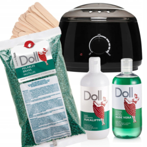 Xanitalia Doll Zestaw do depilacji bezpaskowej - podgrzewacz + wosk twardy Green Chlorofile 1 kg + preparaty + szpatułki