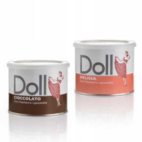 Xanitalia Doll Zestaw do depilacji ciała - podgrzewacz + 2x wosk w puszce 400ml Cioccolato i Melissa + preparaty + paski + szpatułki