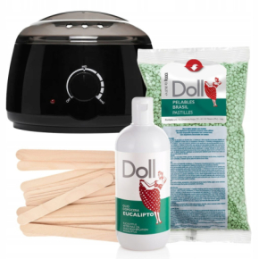 Xanitalia Doll Zestaw do depilacji ciała - podgrzewacz + wosk w dropsach 1kg Green Tea + preparat po depilacji + szpatułki