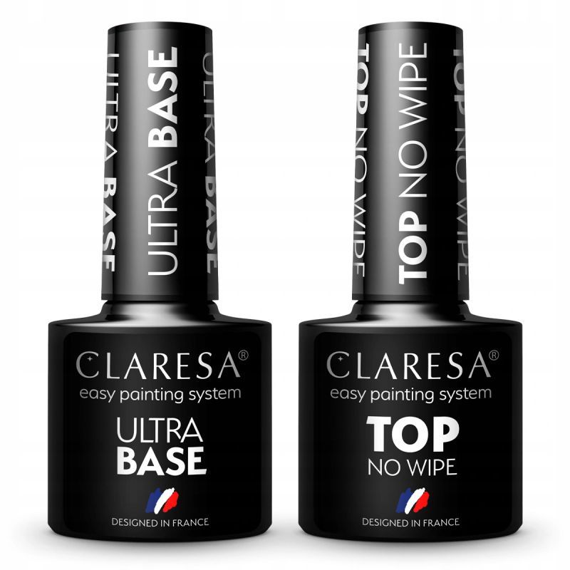 2x Claresa lakiery hybrydowe TOP NO WIPE 5g + ULTRA BASE 5g