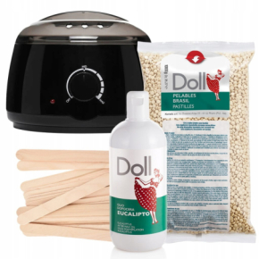 Xanitalia Doll Zestaw do depilacji ciała - podgrzewacz + wosk w dropsach 1kg Vanilla White + preparat po depilacji + szpatułki