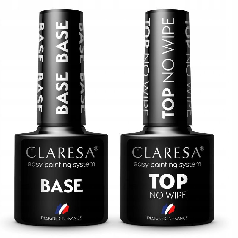 2x Claresa lakier hybrydowy TOP NO WIPE 5g + BASE 5g