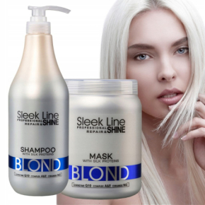 Stapiz Zestaw Sleek Line Blond z jedwabiem do włosów blond, siwych i rozjaśnianych - szampon 1000ml + maska 1000ml