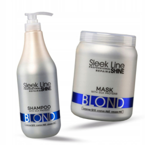 Stapiz Zestaw Sleek Line Blond z jedwabiem do włosów blond, siwych i rozjaśnianych - szampon 1000ml + maska 1000ml