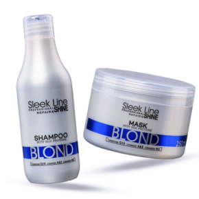 Stapiz Zestaw Sleek Line Blond z jedwabiem do włosów blond, siwych i rozjaśnianych - szampon 300ml + maska 250ml