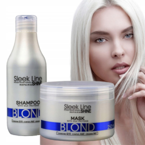 Stapiz Zestaw Sleek Line Blond z jedwabiem do włosów blond, siwych i rozjaśnianych - szampon 300ml + maska 250ml