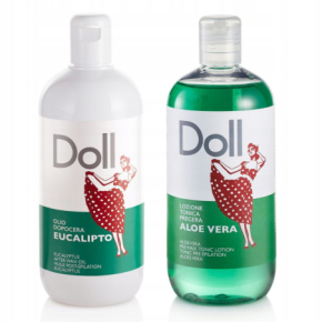 Komplet kosmetyków do depilacji woskiem Xanitalia Doll – przed Aloe Vera 500ml i po Eukaliptus 500ml