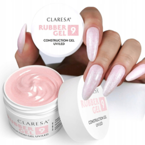 Claresa Rubber Gel 9 12g budujący żel do przedłużania paznokci nude’owy róż z drobinkami
