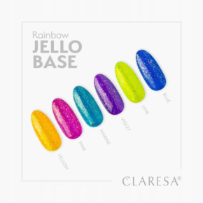 Claresa Rainbow Jello Base Blue 5g półtransparentna kolorowa baza hybrydowa 2w1 do paznokci z kawałeczkami folii