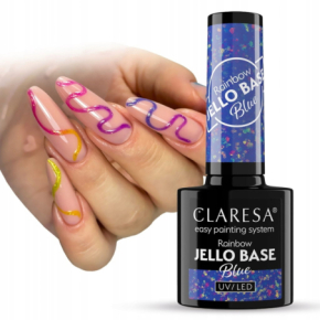 Claresa Rainbow Jello Base Blue 5g półtransparentna kolorowa baza hybrydowa 2w1 do paznokci z kawałeczkami folii