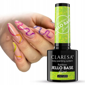 Claresa Rainbow Jello Base Lime 5g półtransparentna kolorowa baza hybrydowa 2w1 do paznokci z kawałeczkami folii