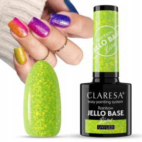 Claresa Rainbow Jello Base Lime 5g półtransparentna kolorowa baza hybrydowa 2w1 do paznokci z kawałeczkami folii