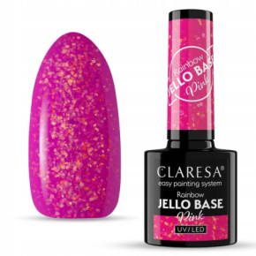 Claresa Rainbow Jello Base Pink 5g półtransparentna kolorowa baza hybrydowa 2w1 do paznokci z kawałeczkami folii