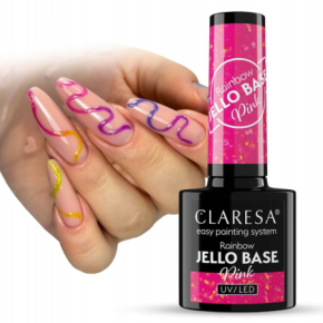 Claresa Rainbow Jello Base Pink 5g półtransparentna kolorowa baza hybrydowa 2w1 do paznokci z kawałeczkami folii