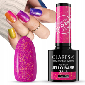 Claresa Rainbow Jello Base Pink 5g półtransparentna kolorowa baza hybrydowa 2w1 do paznokci z kawałeczkami folii