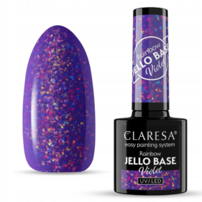 Claresa Rainbow Jello Base Violet 5g półtransparentna kolorowa baza hybrydowa 2w1 do paznokci z kawałeczkami folii