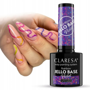 Claresa Rainbow Jello Base Violet 5g półtransparentna kolorowa baza hybrydowa 2w1 do paznokci z kawałeczkami folii