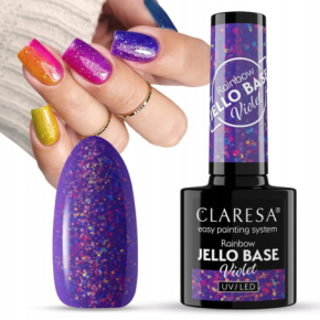 Claresa Rainbow Jello Base Violet 5g półtransparentna kolorowa baza hybrydowa 2w1 do paznokci z kawałeczkami folii