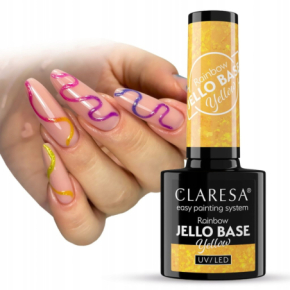 Claresa Rainbow Jello Base Yellow 5g półtransparentna kolorowa baza hybrydowa 2w1 do paznokci z kawałeczkami folii