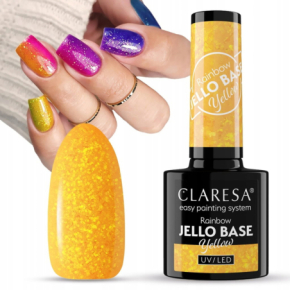 Claresa Rainbow Jello Base Yellow 5g półtransparentna kolorowa baza hybrydowa 2w1 do paznokci z kawałeczkami folii