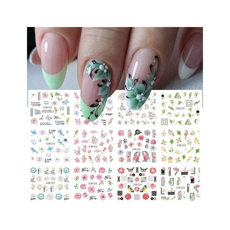 Naklejki wodne na paznokcie 12 sztuk nr BN2353-2364 kwiaty ptaszki mix Naklejki wodne na paznokcie 12 sztuk nr BN2353-2364 kwiaty ptaszki mix