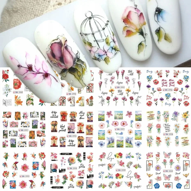 Naklejki wodne na paznokcie 12 sztuk nr BN2989-3000 ozdoby kwiaty lato Naklejki wodne na paznokcie 12 sztuk nr BN2989-3000 ozdoby kwiaty lato