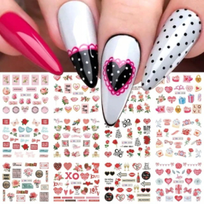 Naklejki wodne na paznokcie 12 sztuk nr BN3001-3012 love serca róże