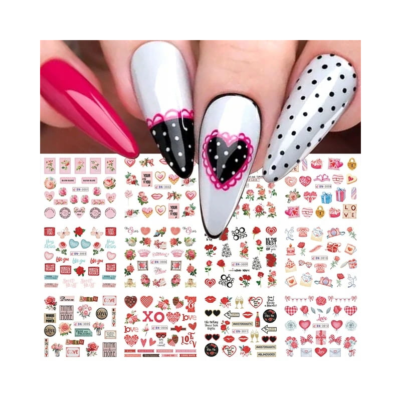 Naklejki wodne na paznokcie 12 sztuk nr BN3001-3012 love serca róże Naklejki wodne na paznokcie 12 sztuk nr BN3001-3012 love serca róże