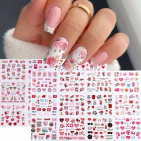 Naklejki wodne na paznokcie 12 sztuk nr BN3001-3012 love serca róże