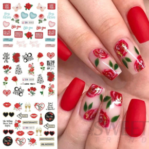 Naklejki wodne na paznokcie 12 sztuk nr BN3001-3012 love serca róże